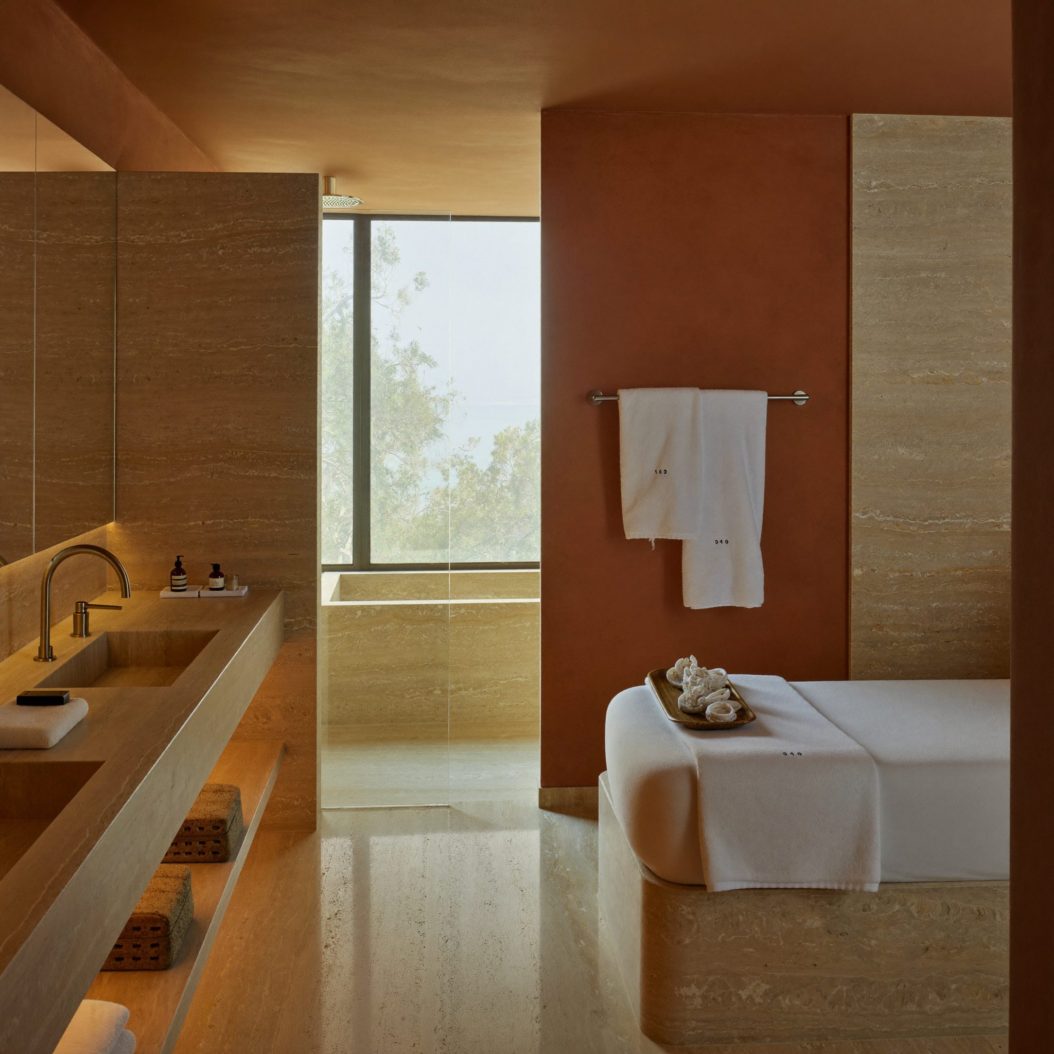 Marble bathroom with soft spa light